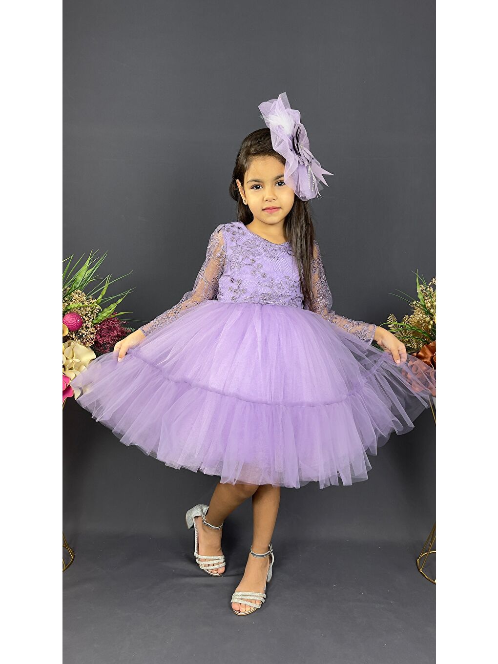 Siyah Uzun Kol Güpürlü Tokalı Vintage Abiye Elbise MNK0472-5