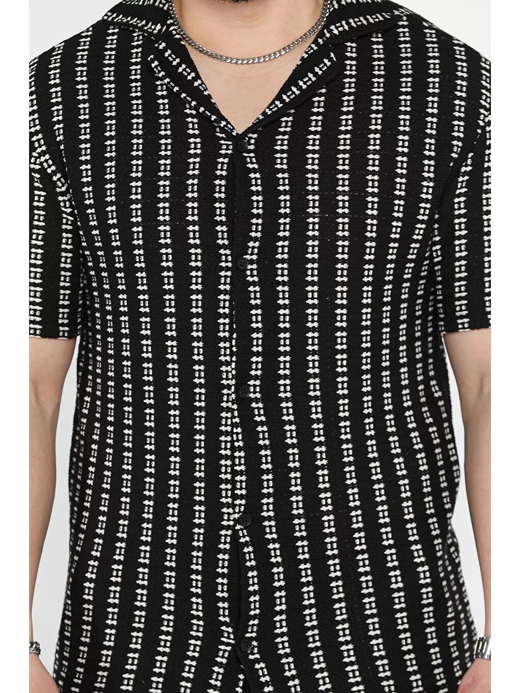 Siyah Jakarlı Erkek Kısa Kol Gömlek-3