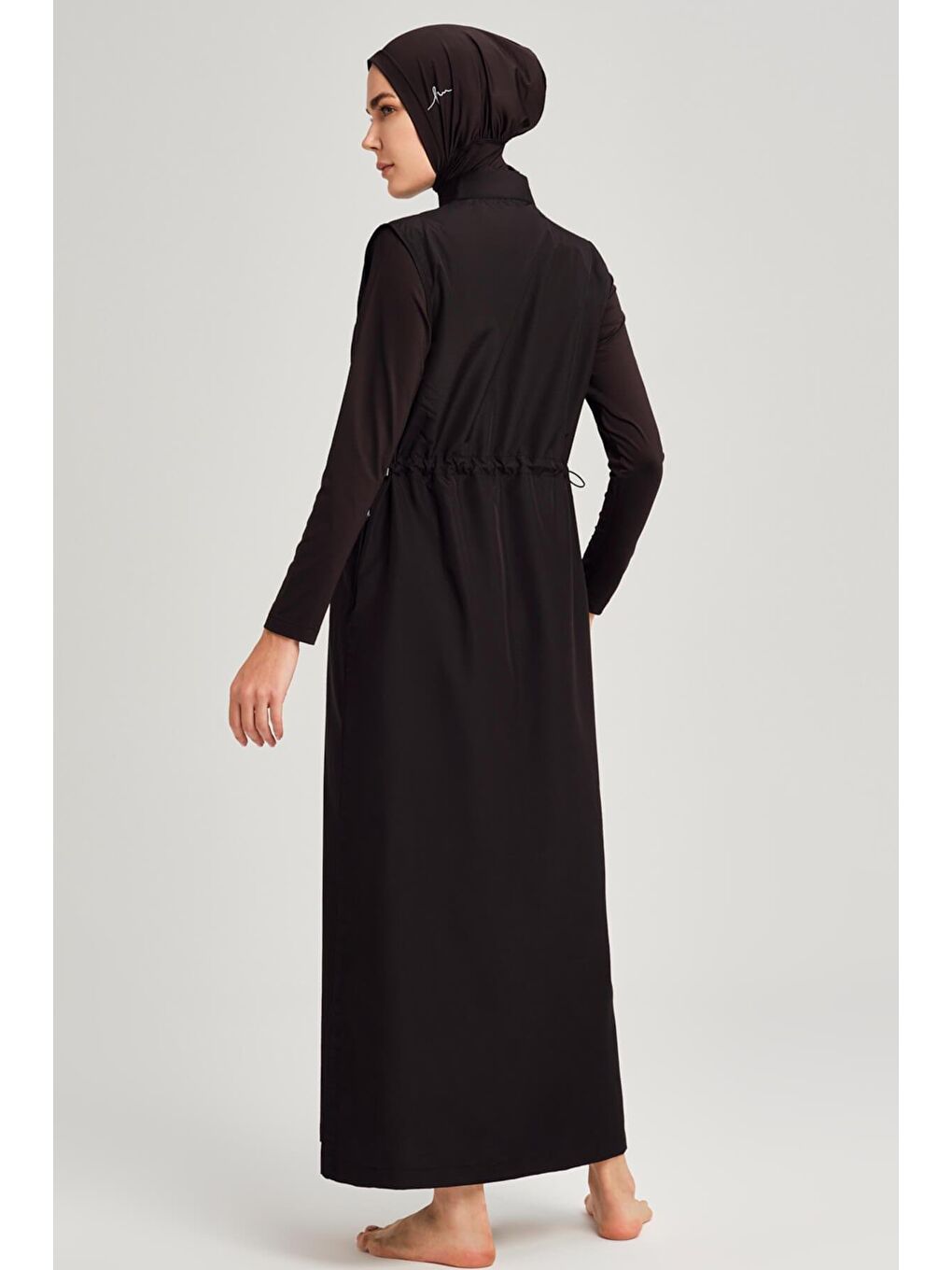 Tam Boy Siyah Jileli 4 Parça Tam Tesettür Mayo Takımı 6021-5