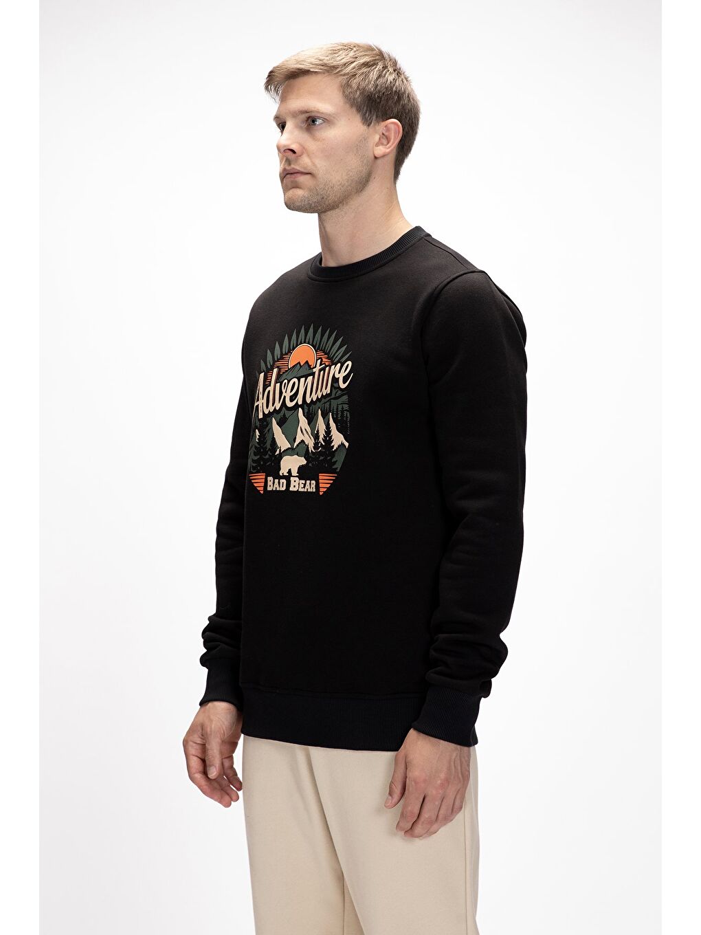 Siyah Adventure Si̇yah Crewneck Erkek Baskılı Sweatshirt-1