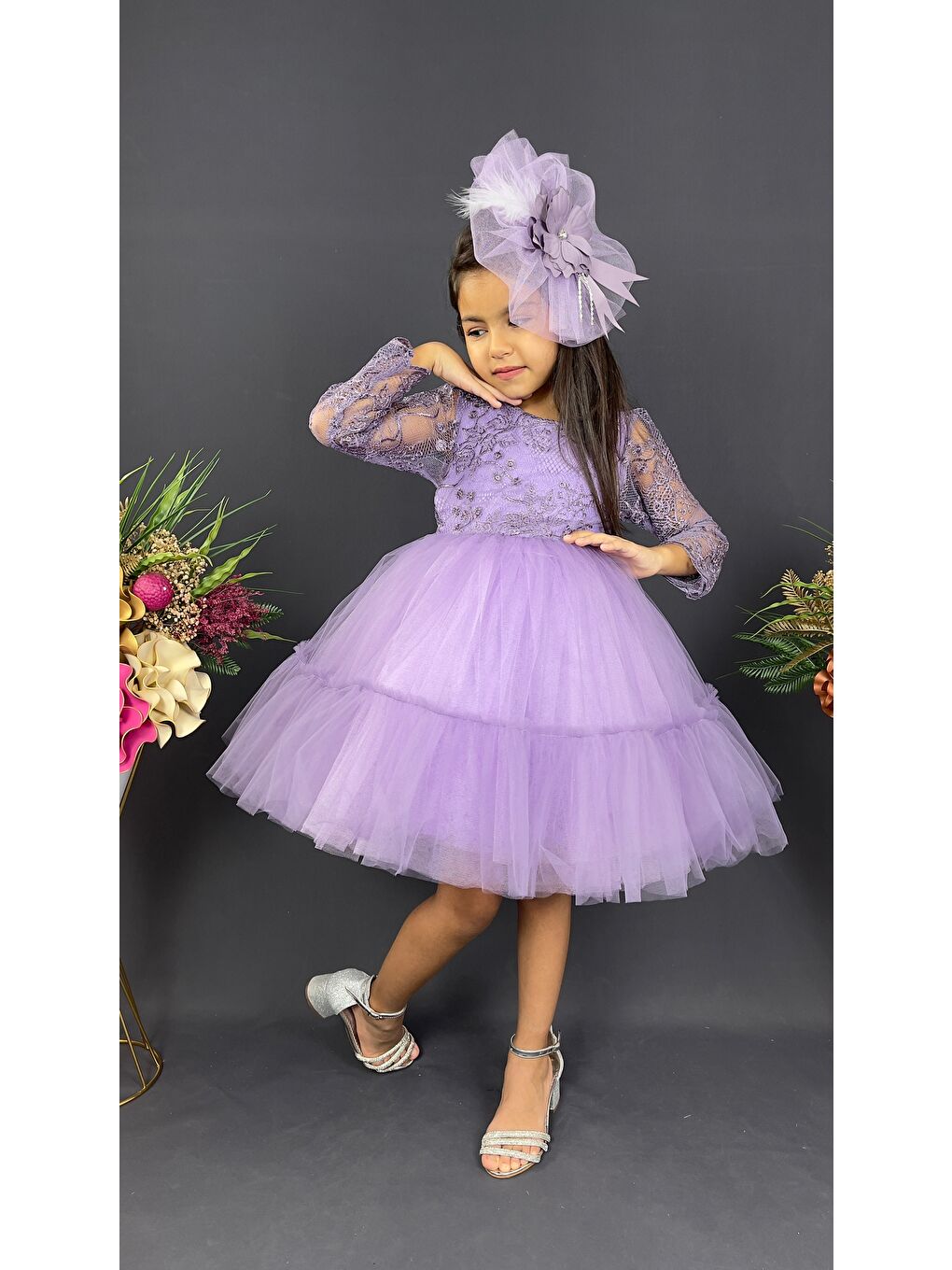 Siyah Uzun Kol Güpürlü Tokalı Vintage Abiye Elbise MNK0472-8