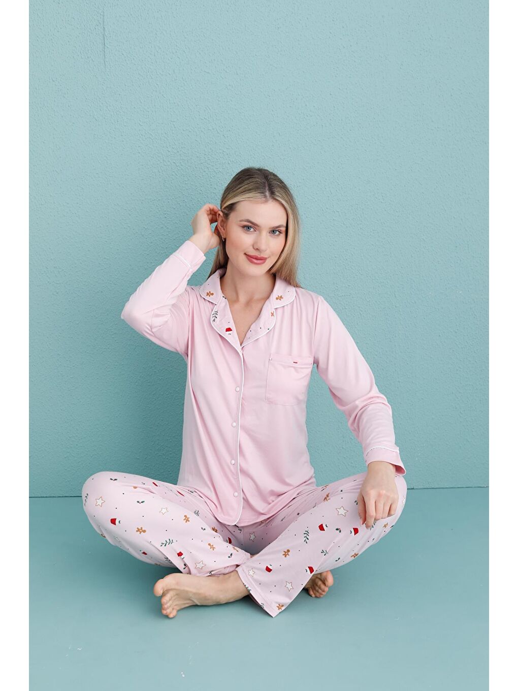 Kadın Milan Genç Önden Düğmeli Pijama Takımı | Pembe 50904-679-1