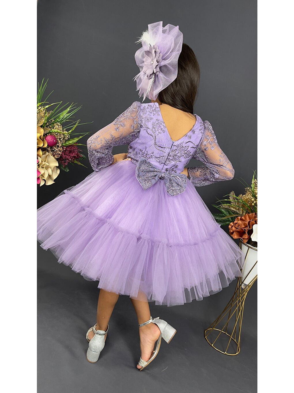 Siyah Uzun Kol Güpürlü Tokalı Vintage Abiye Elbise MNK0472-9