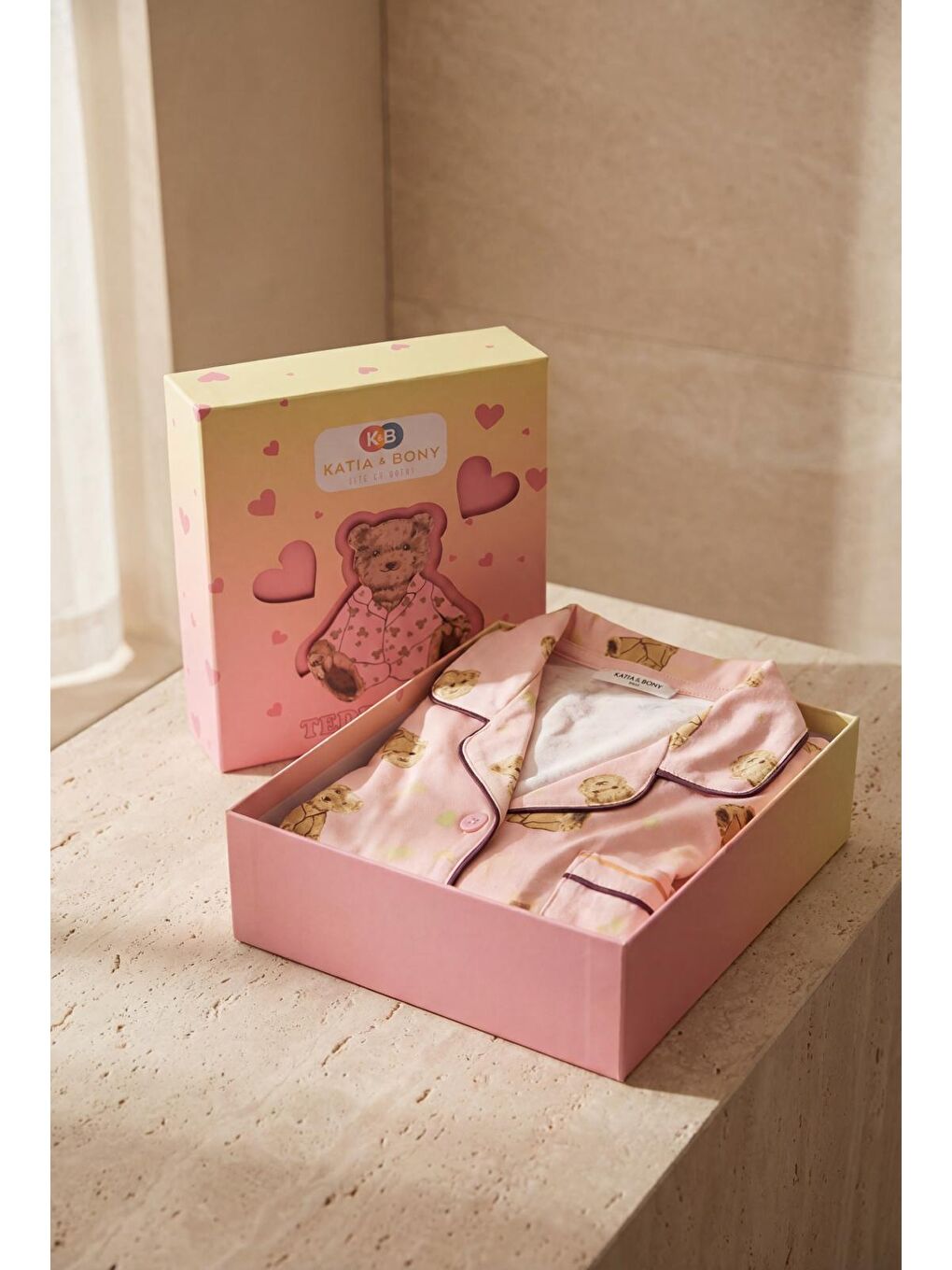 Pembe Kız Çocuk Teddy Desenli 3D Kutulu Pijama Takımı-2