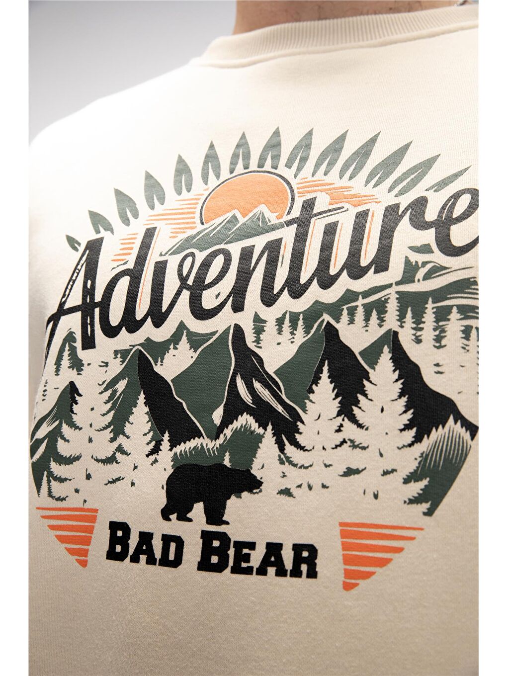 Adventure Bej Crewneck Erkek Baskılı Sweatshirt-4