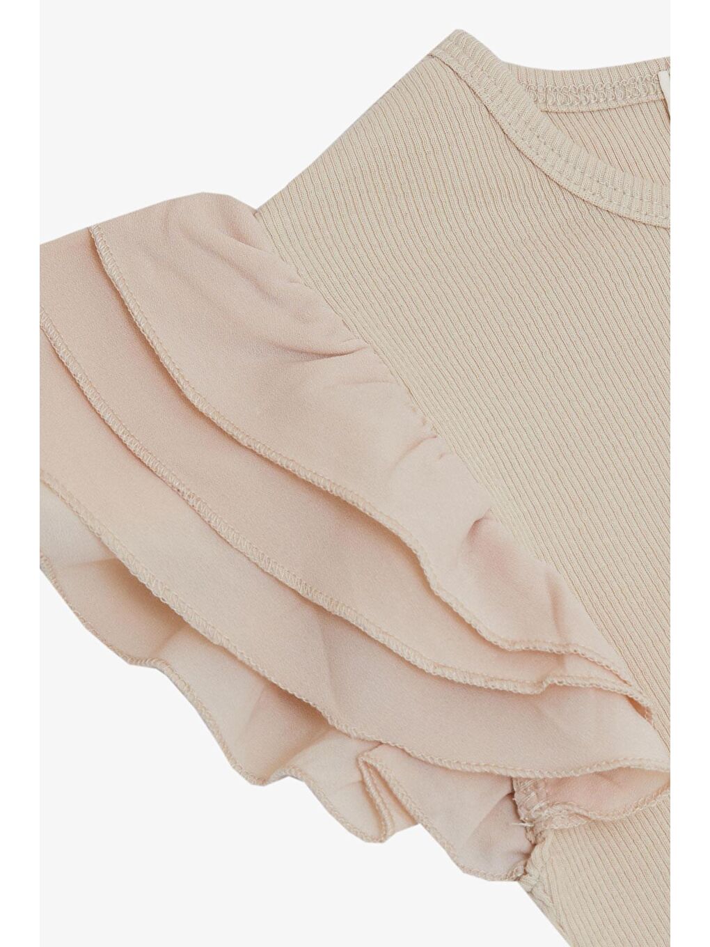 Kız Çocuk Tişört Kemer Boy Kolları Krep Kumaş Fırfırlı Yazı Baskılı Bej (8-12 Yaş)-2