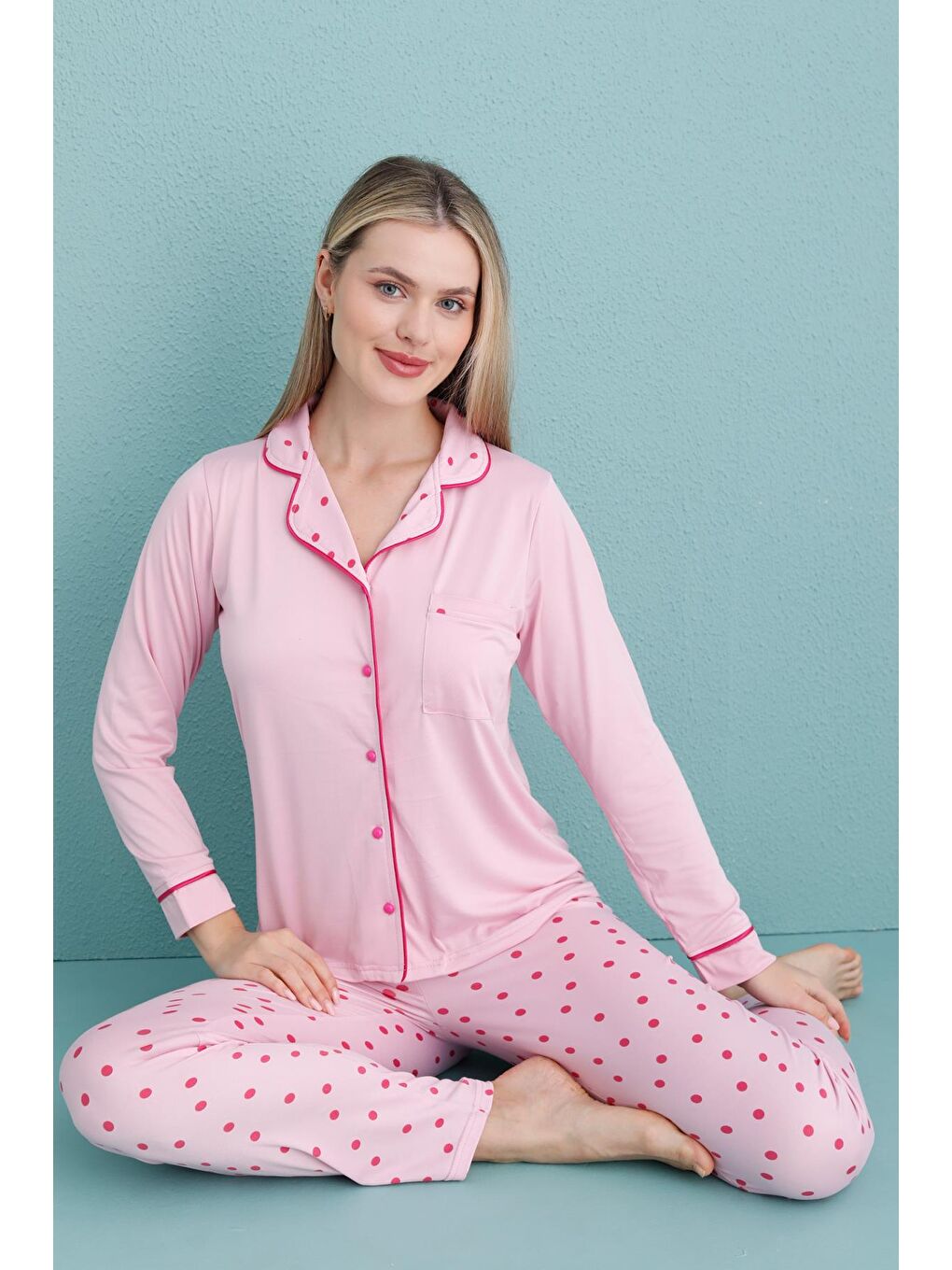 Kadın Milan Genç Önden Düğmeli Pijama Takımı | Pembe 50904-658-1