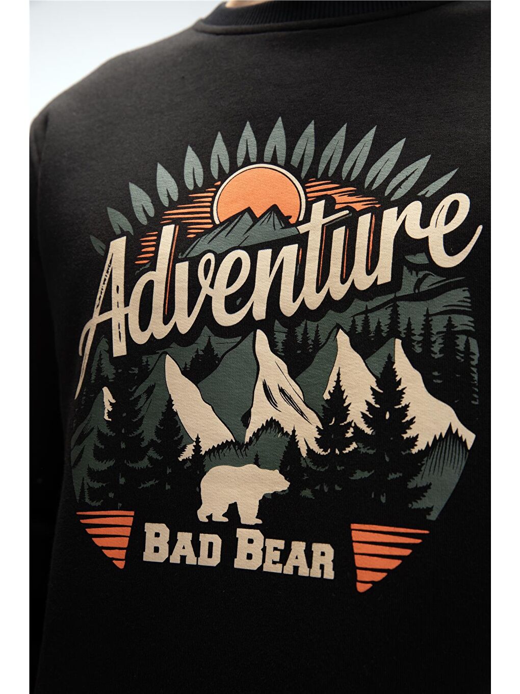 Siyah Adventure Si̇yah Crewneck Erkek Baskılı Sweatshirt-4