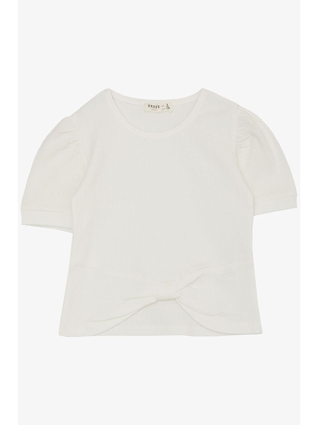 Kız Çocuk Crop Tişört Göbek Dekolte Detaylı Ekru (8-14 Yaş)