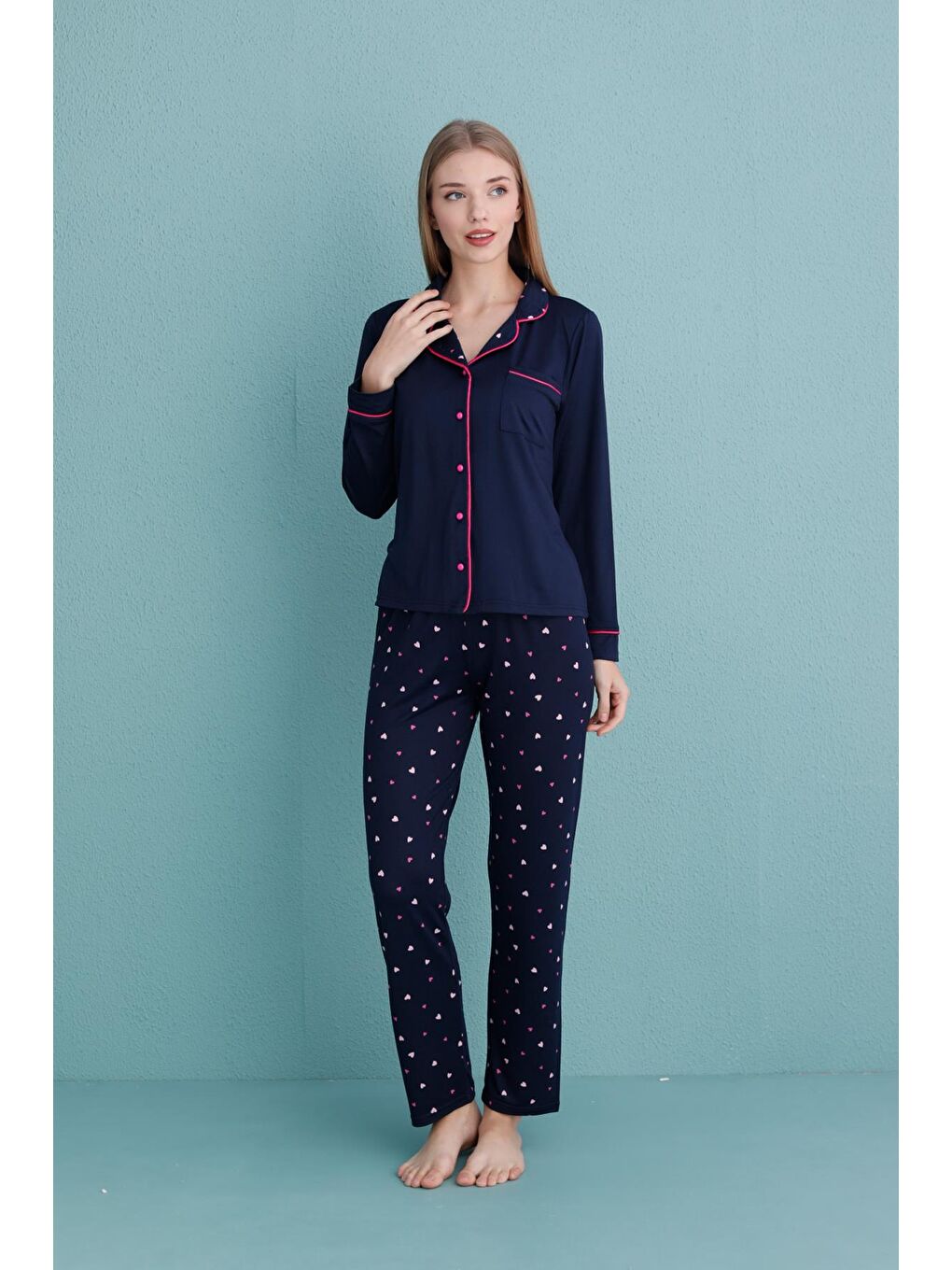 Kadın Milan Genç Önden Düğmeli Pijama Takımı | Lacivert 50904-372