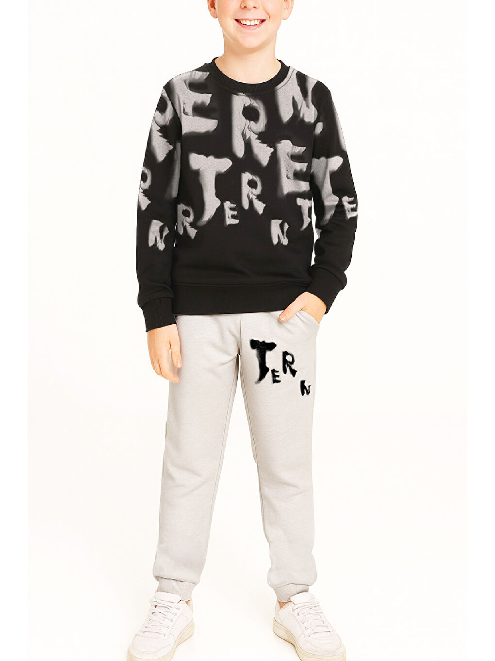 Gri Erkek Çocuk 2 İplik Şardonsuz Alt-Üst Takım Yazı Baskılı 3-10 Yaş 12413