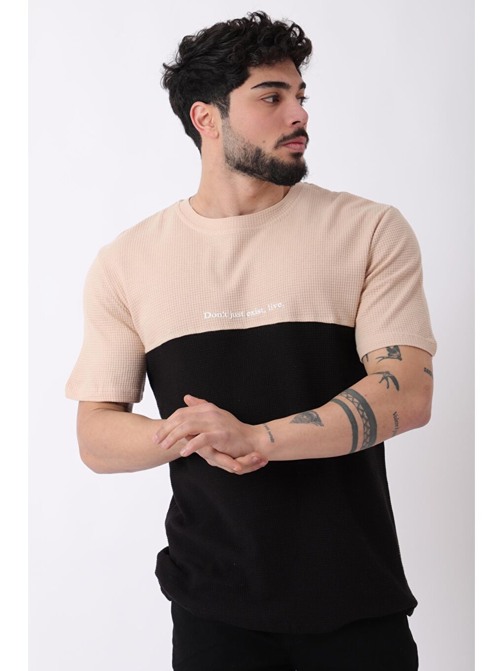 Stilkombin Bej Petekli Bisiklet Yaka Tişört JS C-122_30423