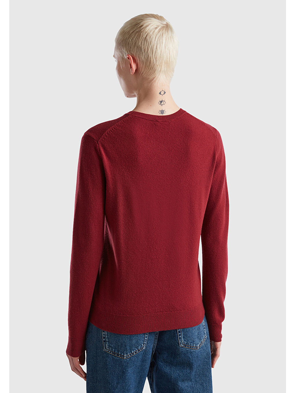 Kırmızı Kadın Vişne Çürüğü Bisiklet Yaka Merino Kazak-2