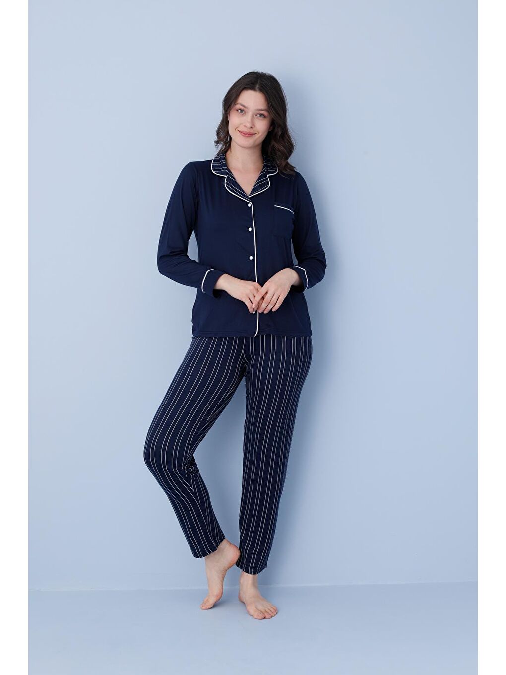 Kadın Milan Genç Önden Düğmeli Pijama Takımı | Lacivert 50904-151