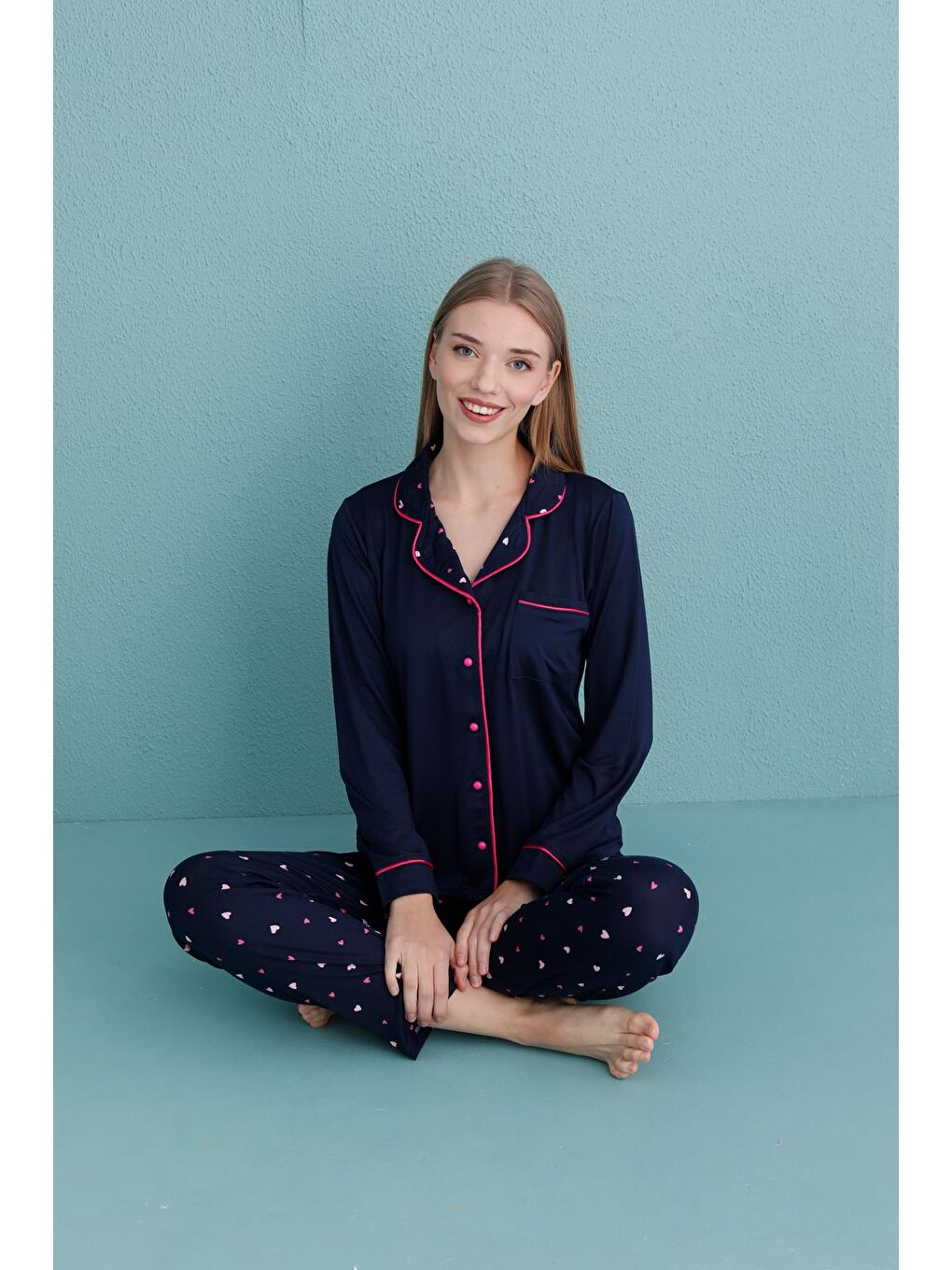 Kadın Milan Genç Önden Düğmeli Pijama Takımı | Lacivert 50904-372-1