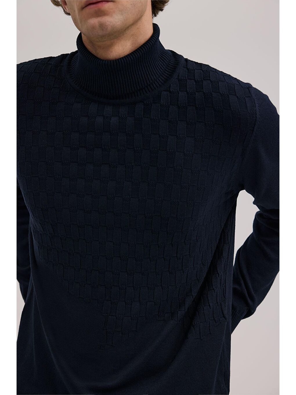 Lacivert Slim Fit Desenli Tam Balıkçı Yaka Triko-2