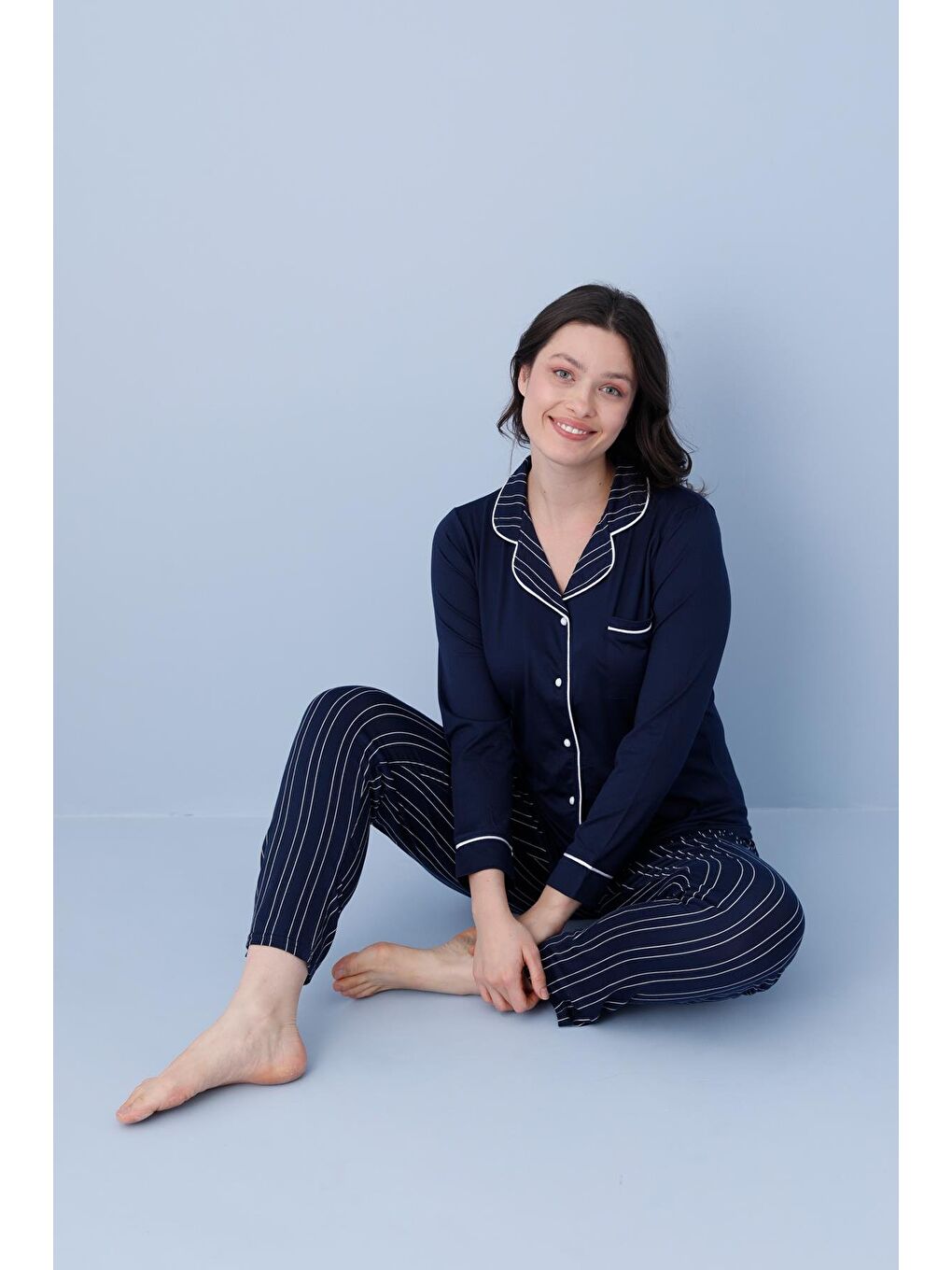 Kadın Milan Genç Önden Düğmeli Pijama Takımı | Lacivert 50904-151-1