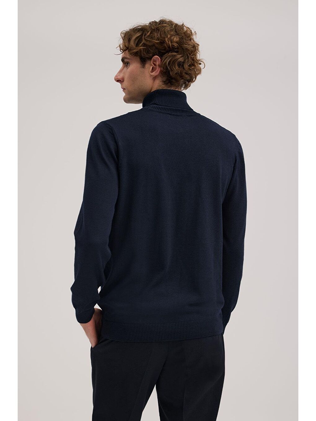 Lacivert Slim Fit Desenli Tam Balıkçı Yaka Triko-3