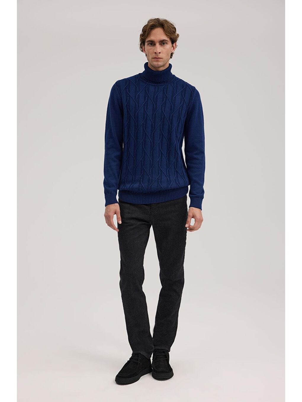 İndigo Slim Fit Desenli Tam Balıkçı Yaka Triko-1