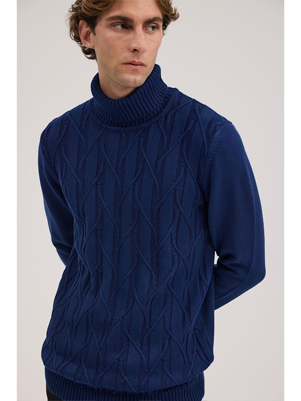 İndigo Slim Fit Desenli Tam Balıkçı Yaka Triko-2