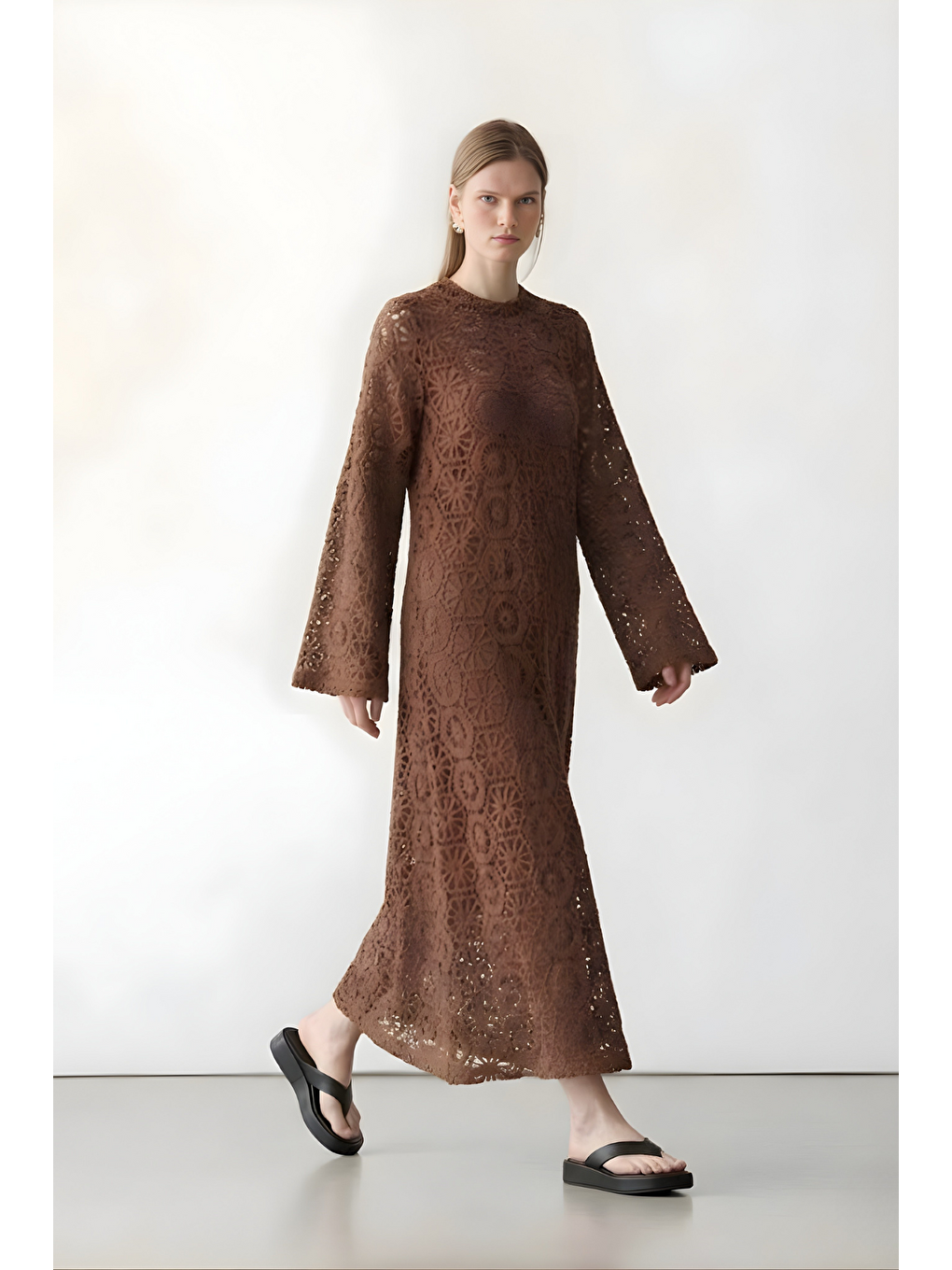 Kahverengi ARİA | Dantel Elbise Kahve-1