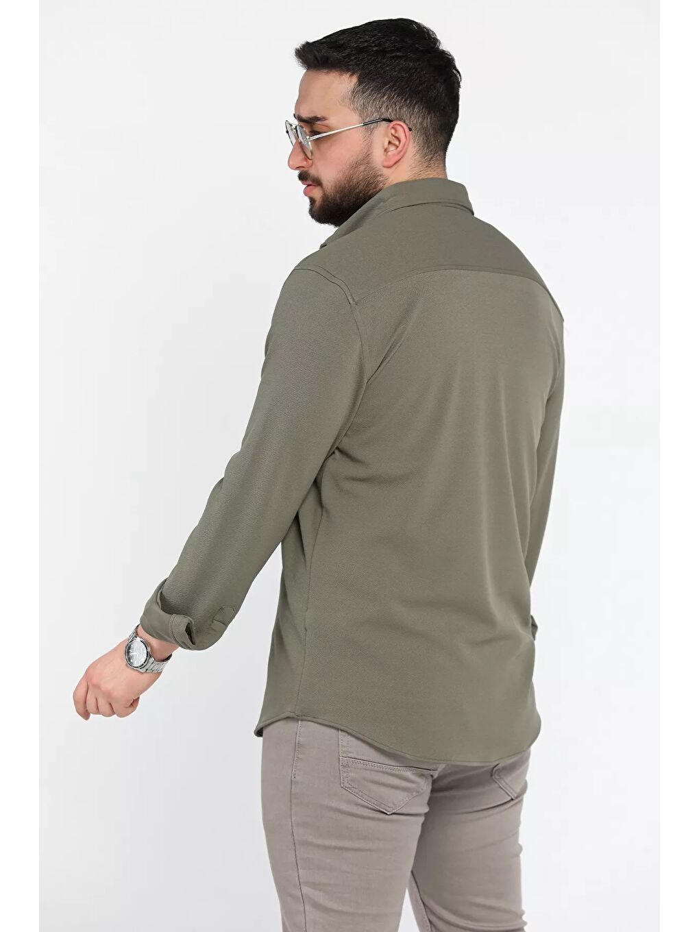 Haki Uzun Kol Erkek Gömlek-2