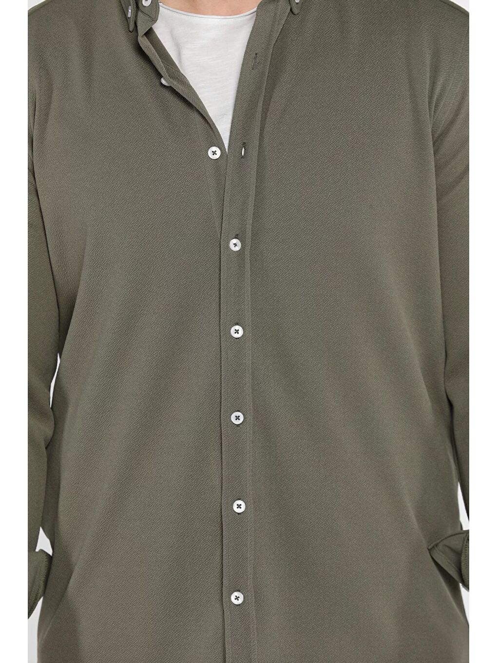 Haki Uzun Kol Erkek Gömlek-3