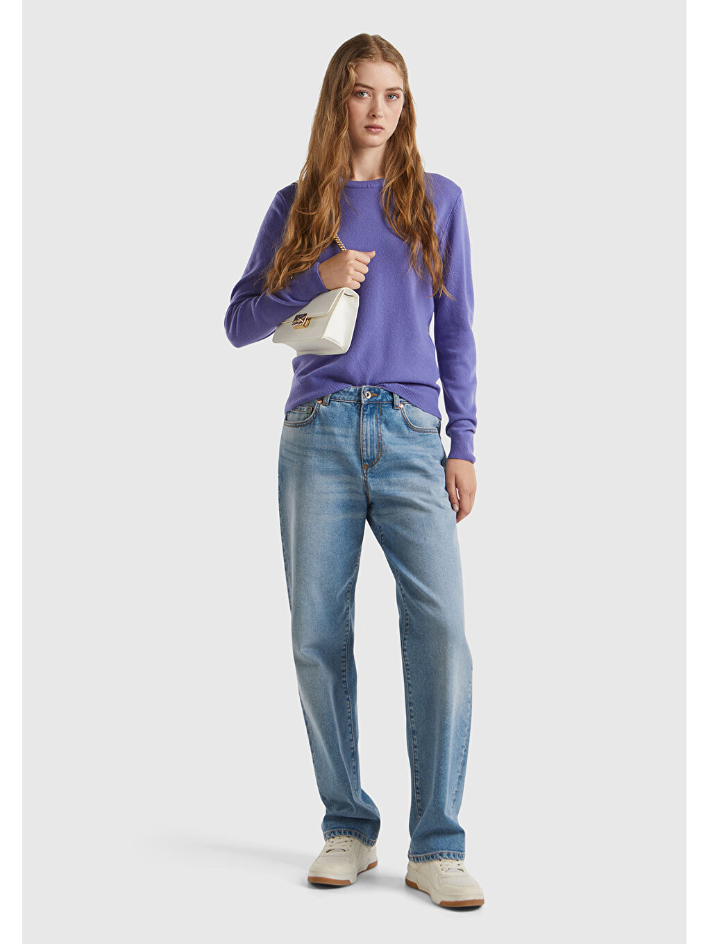 Kadın Mor Bisiklet Yaka %100 Merino Kazak-4