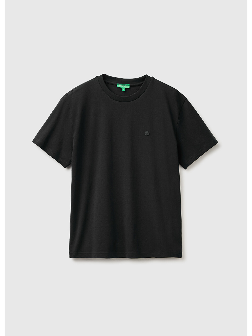 Erkek Siyah %100 Pamuk Logolu Bisiklet Yaka T-shirt