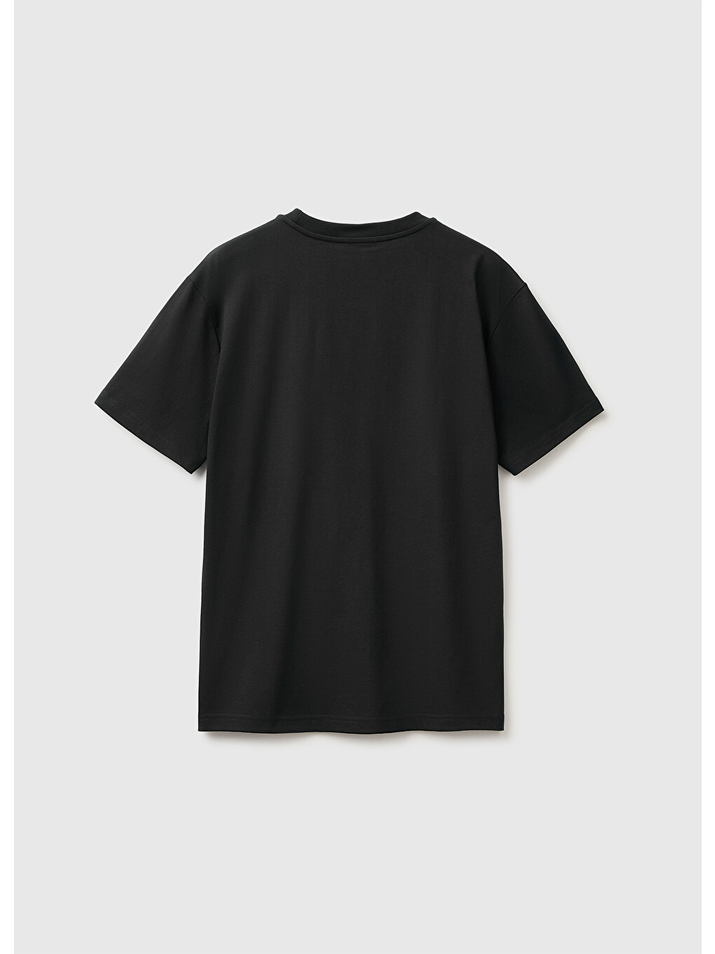 Erkek Siyah %100 Pamuk Logolu Bisiklet Yaka T-shirt-1