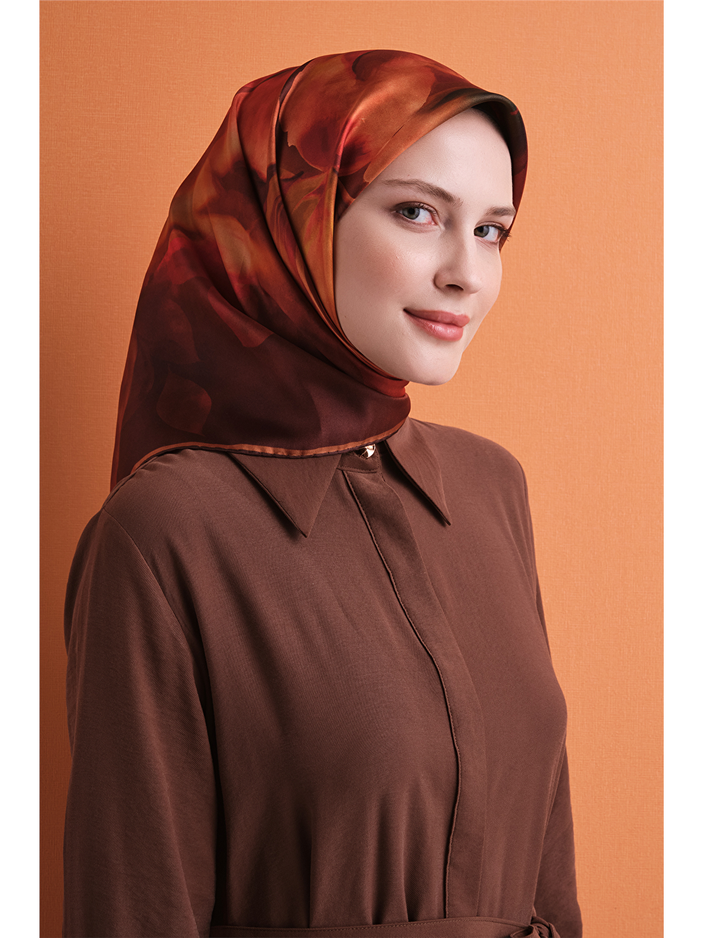 Turuncu Saf İpek Twill Eşarp 9603d 22-1
