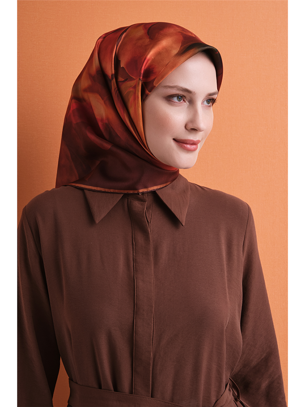 Turuncu Saf İpek Twill Eşarp 9603d 22-2