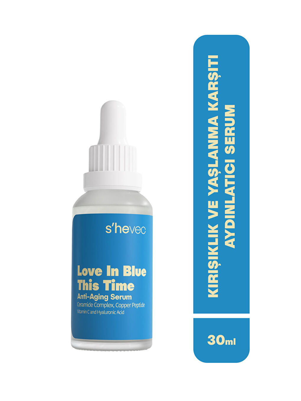 Kırışıklık ve Yaşlanma Karşıtı Onarıcı ve Aydınlatıcı Vegan 30 ml Serum Love In Blue This Time