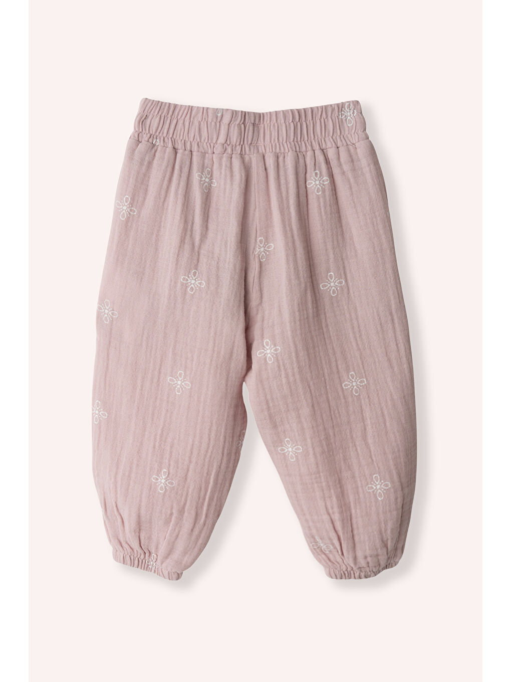 Pembe Kız Çocuk Baskılı Müslin Pantolon Bej-1