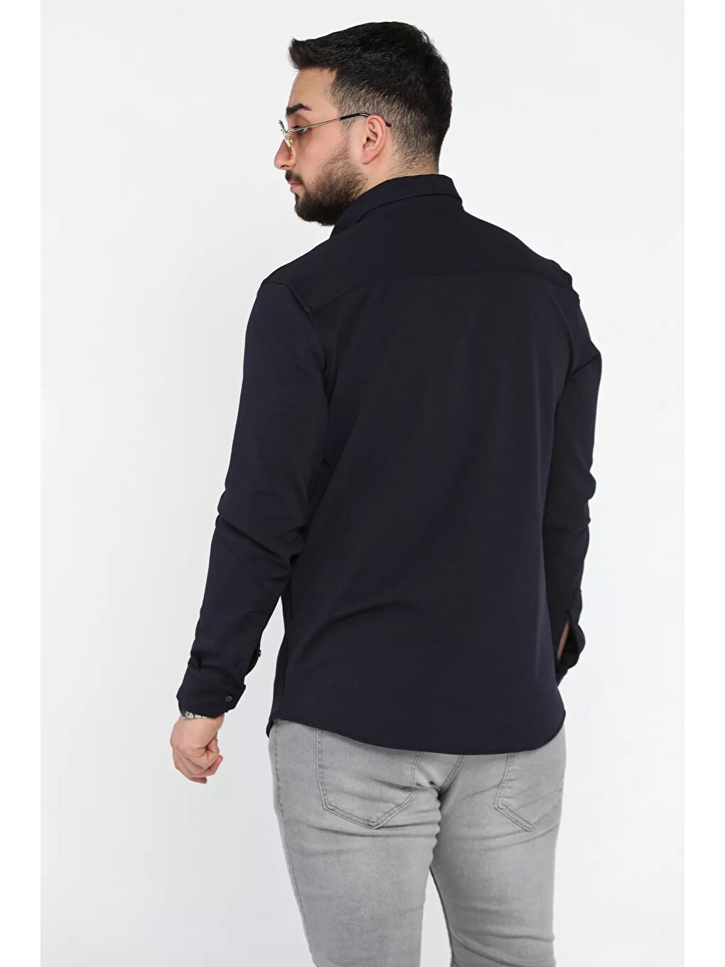 Lacivert Uzun Kol Erkek Gömlek-2