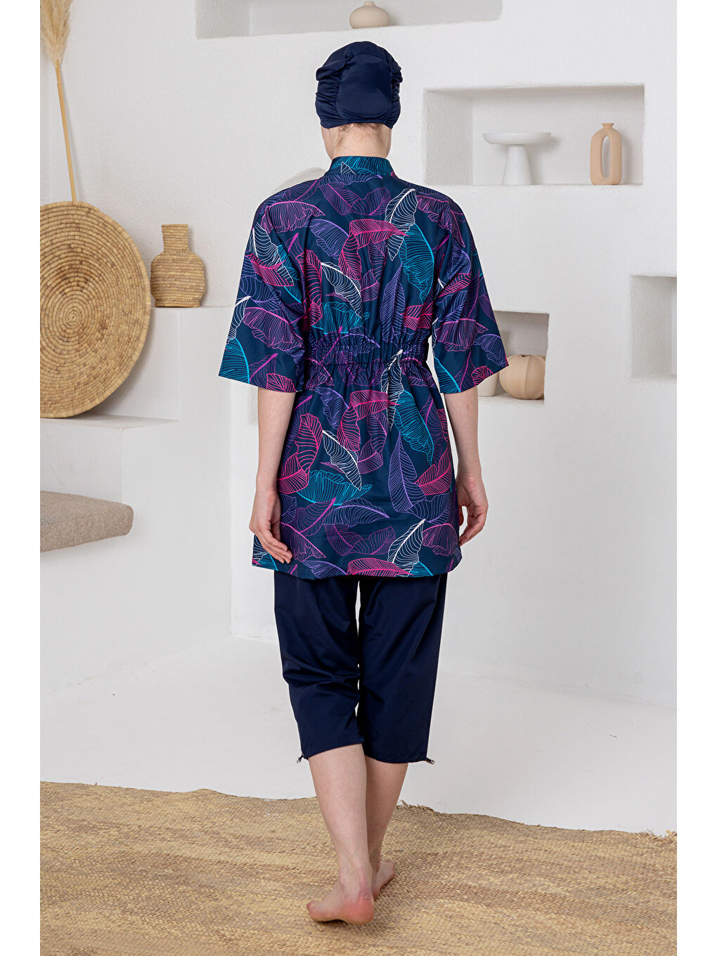 UV Korumalı Truvakar Kollu Paraşüt Yarı Kapalı Mayo 1614 Koyu Lacivert01-2