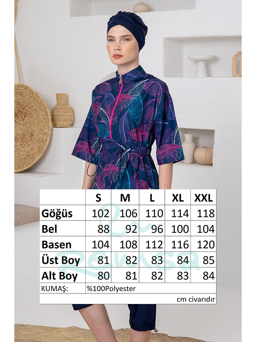 UV Korumalı Truvakar Kollu Paraşüt Yarı Kapalı Mayo 1614 Koyu Lacivert01-3