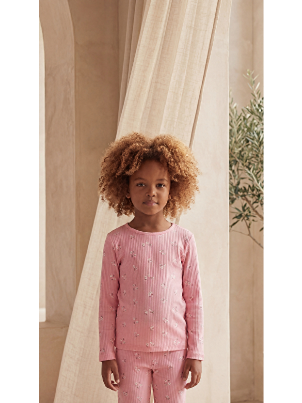 Kız Çocuk Çiçek Desenli Pijama Takımı Koyu Pembe-2