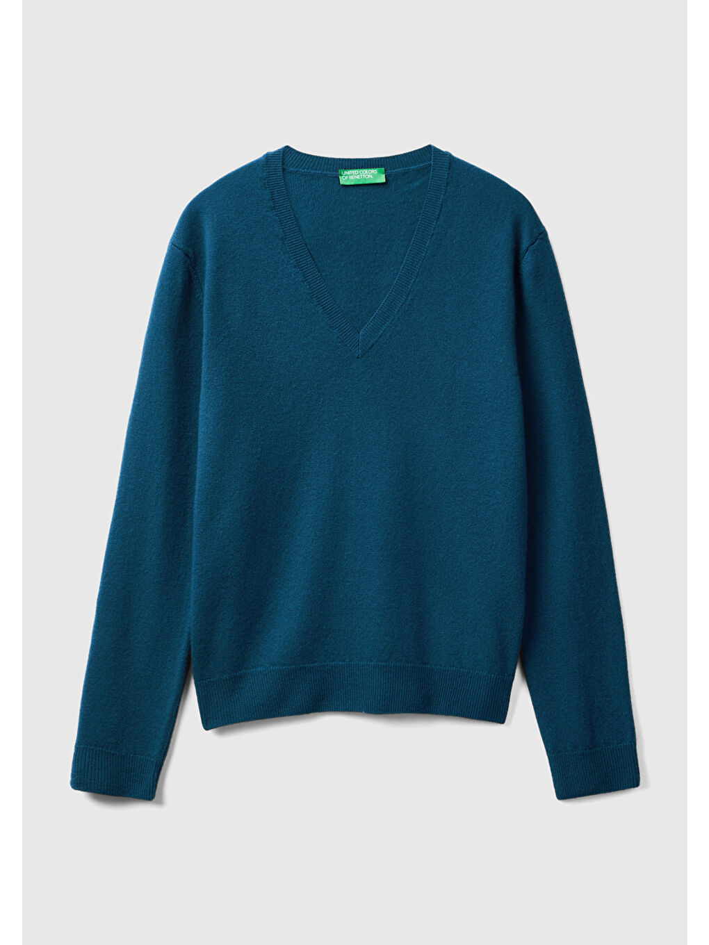 Kadın Petrol Mavisi V Yaka Merino Kazak-1