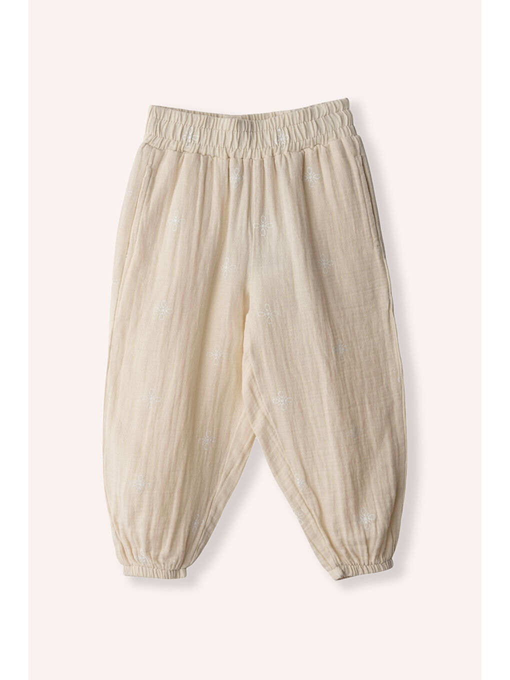 Kız Çocuk Baskılı Müslin Pantolon Bej