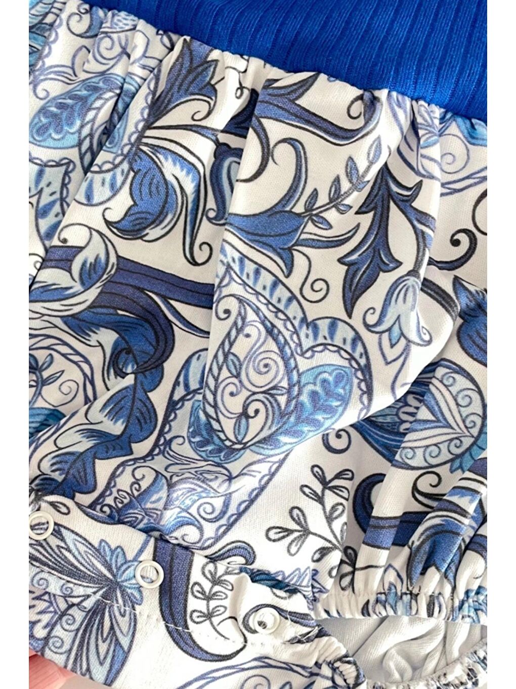 Mavi Kız Bebek Kokina Çiçeği Tek Omuz Romper Tulum-2