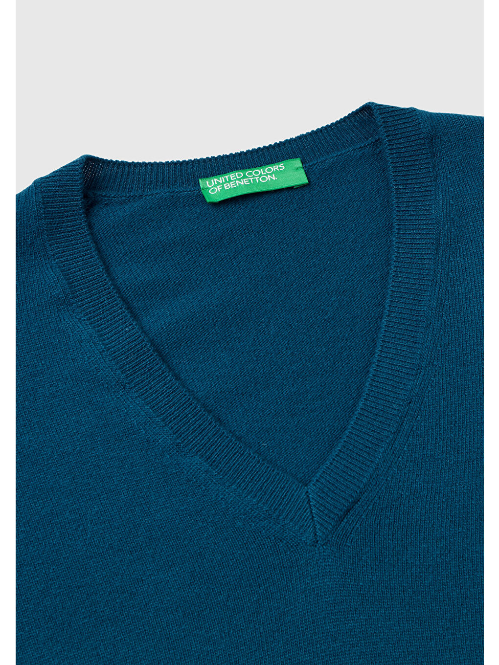 Kadın Petrol Mavisi V Yaka Merino Kazak-5