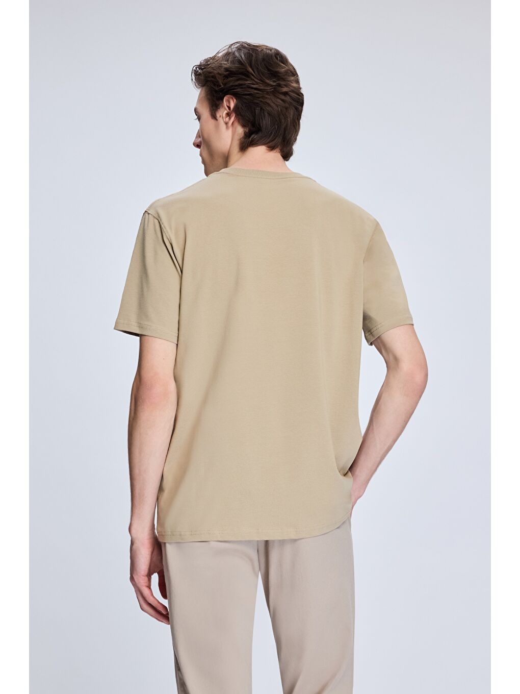 Bej Regular Fit Bisiklet Yaka Pamuklu Triko Tişört-4