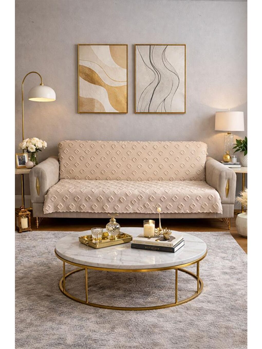 Pondü 170x210 cm Kaymaz Taban Koltuk Örtüsü Bej