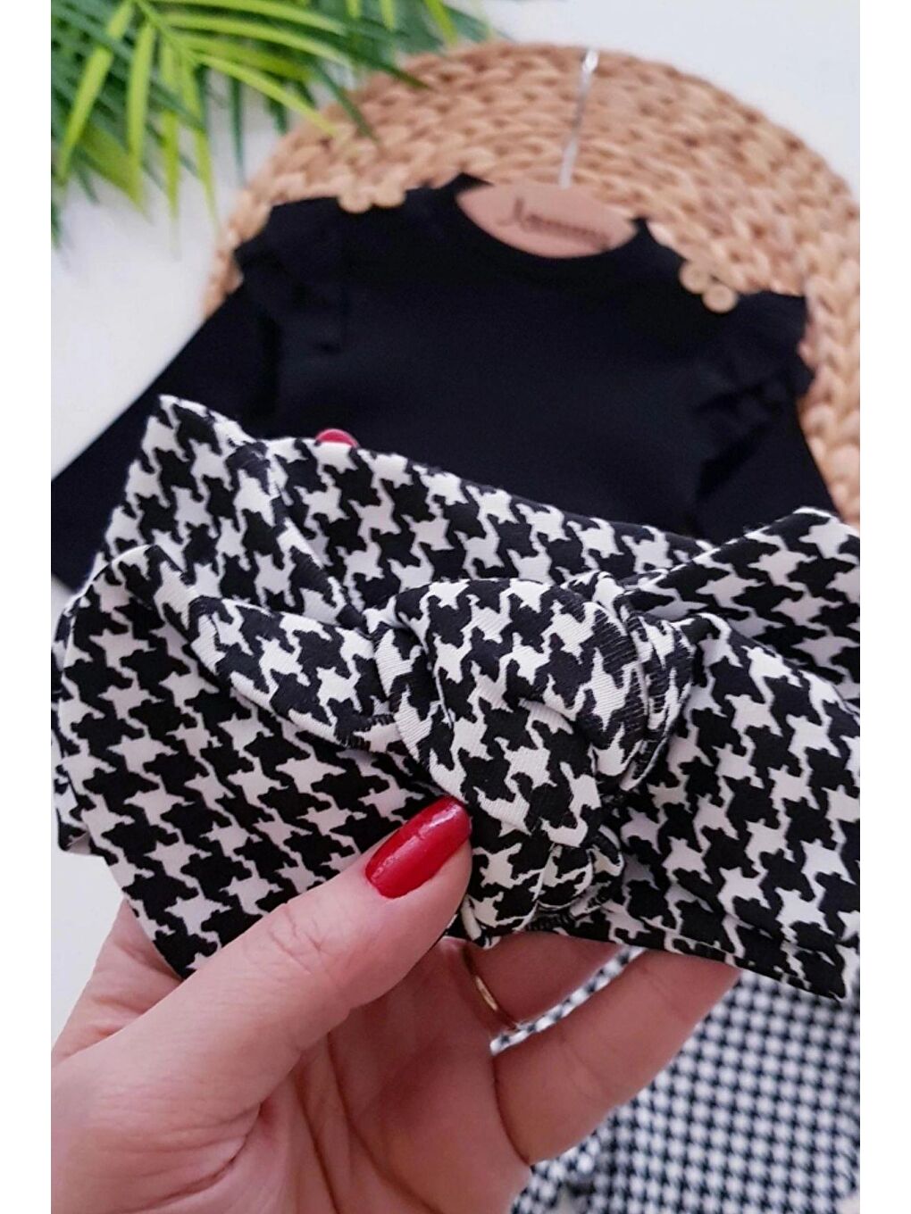 Siyah Kız Bebek Kazayağı Desenli Bandanalı 3'Lü Takım-2