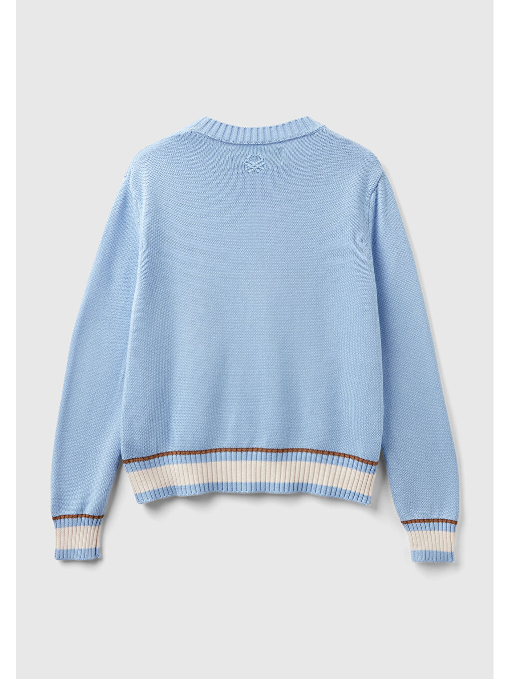 Kadın Açık Mavi %100 Pamuk Kontrast At Baskılı Bisiklet Yaka Kazak-3