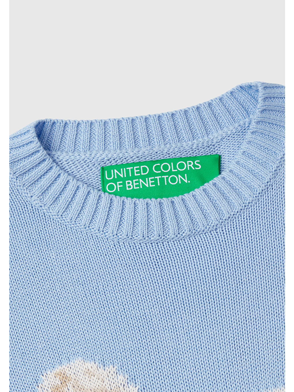 Kadın Açık Mavi %100 Pamuk Kontrast At Baskılı Bisiklet Yaka Kazak-5