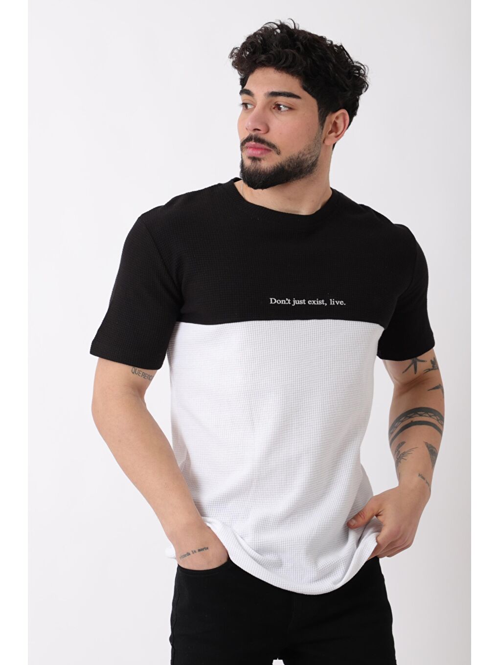 Stilkombin Siyah Petekli Bisiklet Yaka Tişört JS C-122_30423