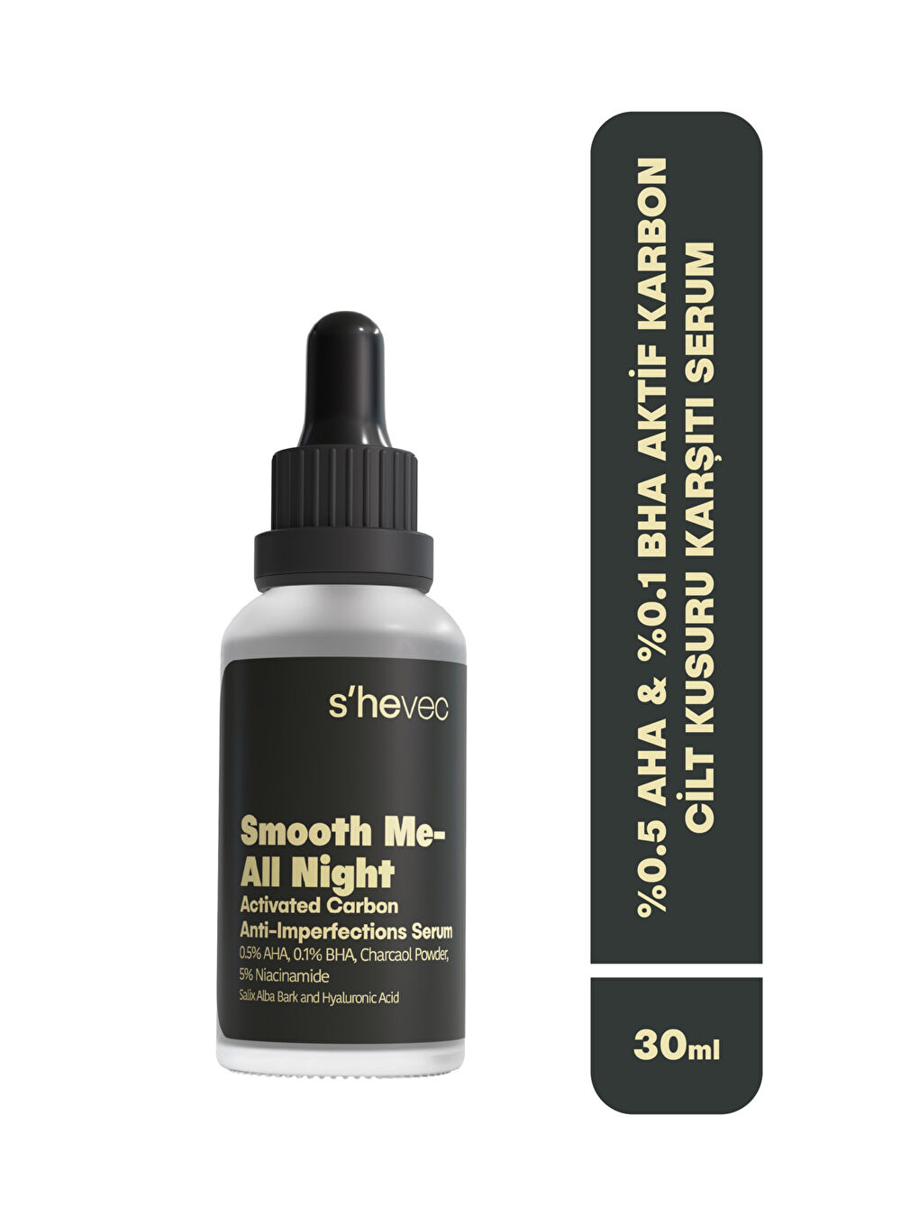 AHA & BHA ve Aktif Karbon Cilt Kusuru Karşıtı %5 Niacinamide Vegan 30 ml Serum Smooth Me-All Night