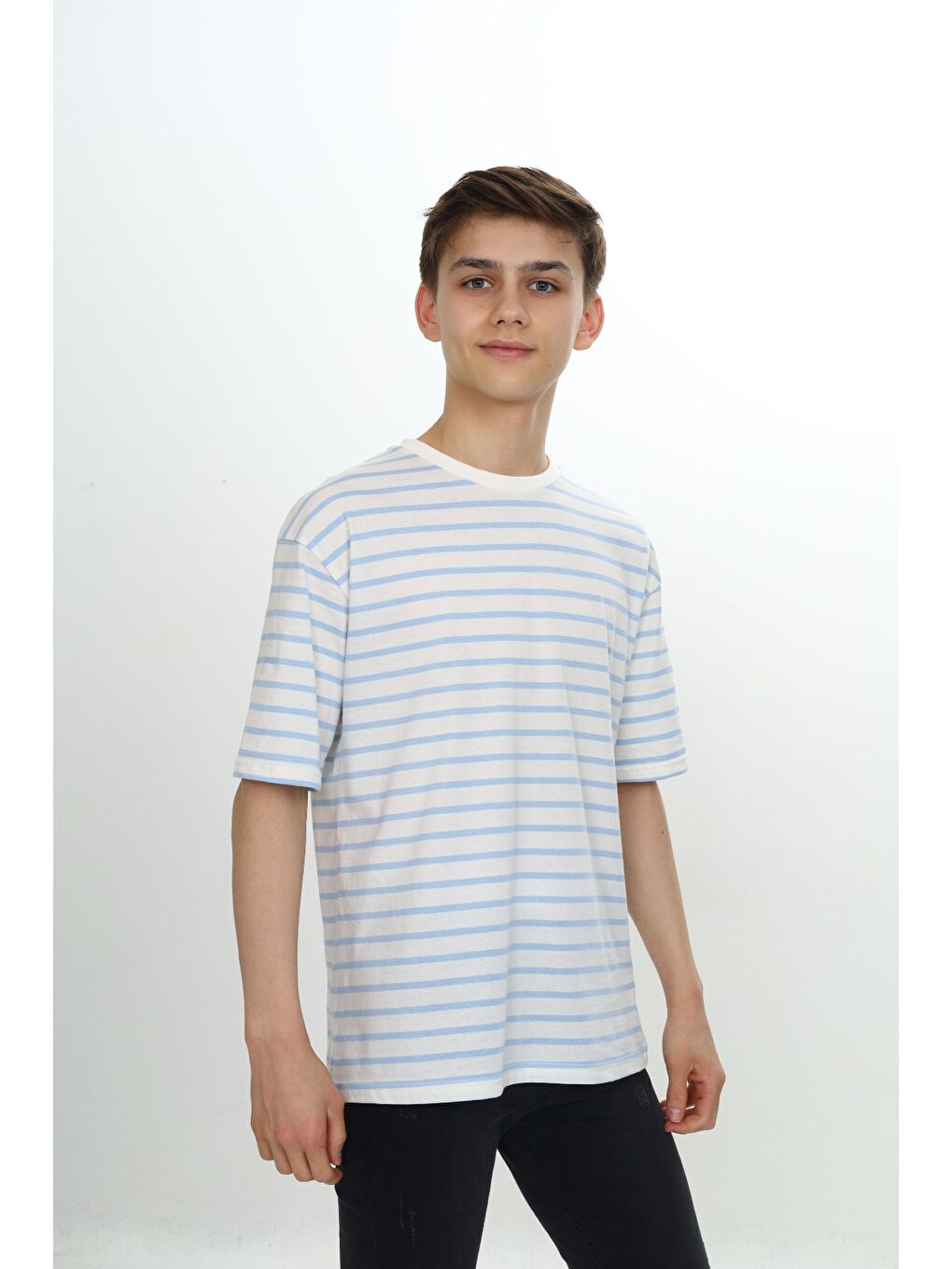 Mavi Unisex Çocuk Çizgili Tişört